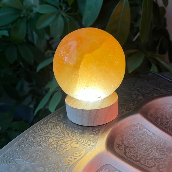 Medium Pink/Orange Selenite Sphere with Color Changing Light (One) - Picture 5 of 8